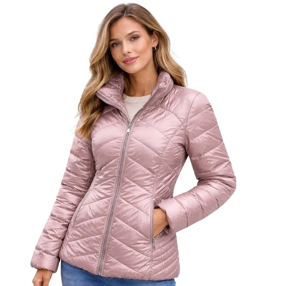 Karl Lagerfeld Jackets & Blazers - Karl Lagerfeld Paris Women's Quilted Puffer Jacket S Blush Hooded Coat winter
